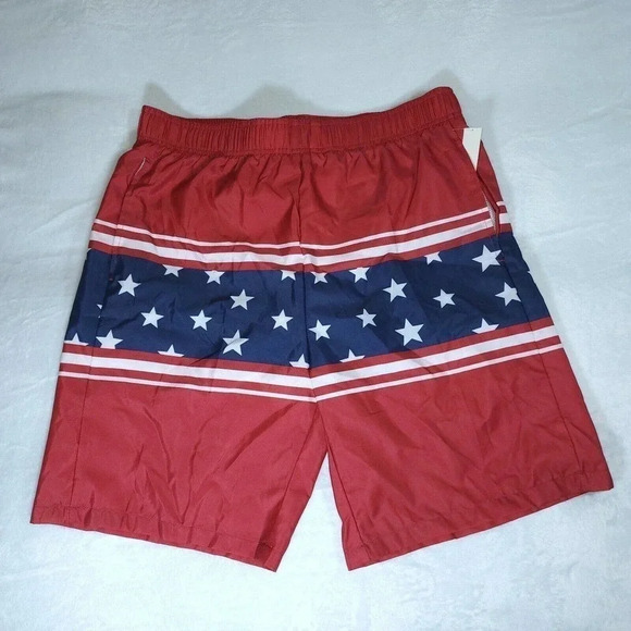 Open Trails Men's Red, White & Blue Swim Trunks Mesh Liner Size XL - Picture 7 of 7